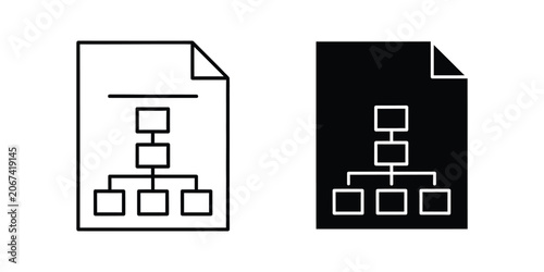 Organizational Chart Document in Flat Design with Black and White Icons Representing Structure
