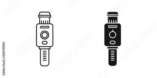 Modern electronic cigarette vapor device in outline and solid black isolated on white background for technology concepts
