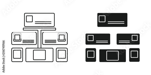 Organizational chart with boxes and lines in black and white for business planning and structure