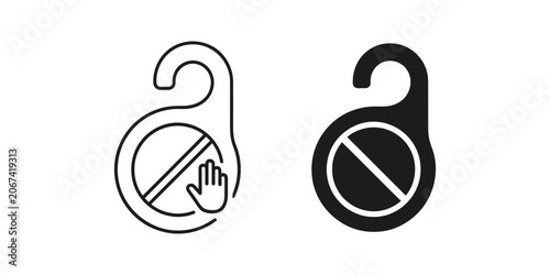 Two do not disturb signs with hand icon and prohibition symbol on white background in outline and solid style