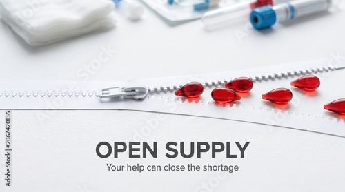 Blood Donation: Red Drops and Zipper Symbolizing Urgent Need