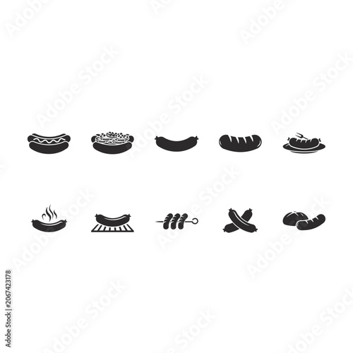 Sausage And Meat Product Icons Black Silhouette Vector Illustration