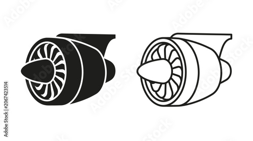 Konstfotografi Turbofan Engine Silhouette And Line Art On White Background