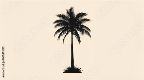 Minimalist Tropical Palm Tree Silhouette Illustration on Warm Cream Background