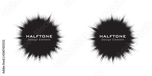 Burst halftone light effect with a radiant glow set. Abstract grunge dot pattern background featuring dynamic light rays and faded texture. Vector illustration.