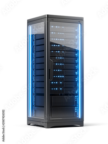 Black computer server rack tower isolated on transparent background - Cloud Computing Artificial Intelligence Database Concept