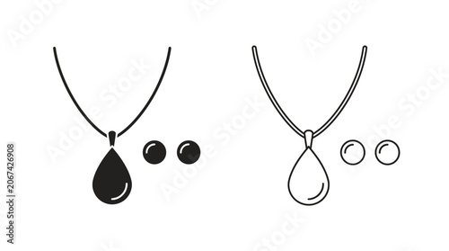 Schilderij op canvas Necklace With Teardrop Pendant And Beads Black And White Line Art