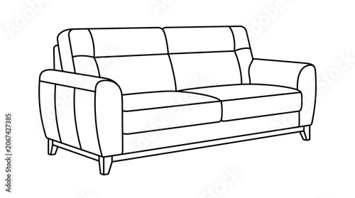 Fotografía Sofa Line Drawing Black Outline On White Background