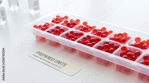 Red Blood Donation Units Prepared for Medical Treatment