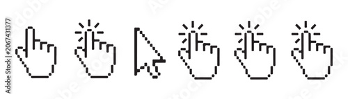 Bild auf Leinwand Set of click pixel art icons, hand pointer and cursor symbol isolated on transparent background vector