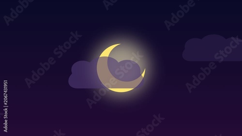 Crescent Moon Glowing in Dark Night Sky with Clouds, Fantasy Dream Illustration