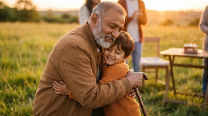 Grandfather Hugs Grandson, Embracing Disability Pride Month