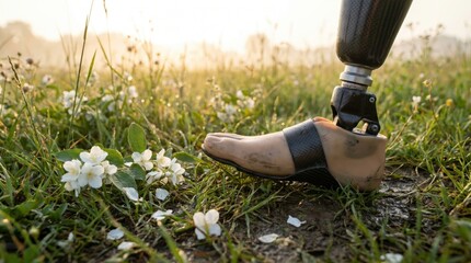 Prosthetic Foot Walking Through Field During Disability Pride Month