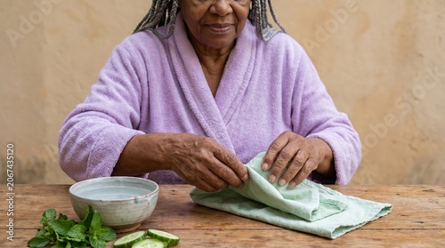 Senior Afro-Brazilian Woman Practicing Self Care on International Self Care Day
