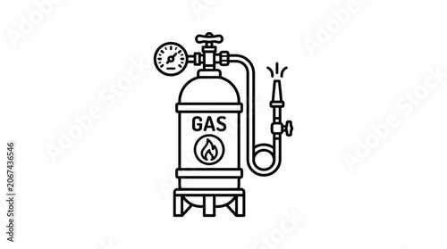 Gas cylinder with pressure gauge and hose linear silhouette