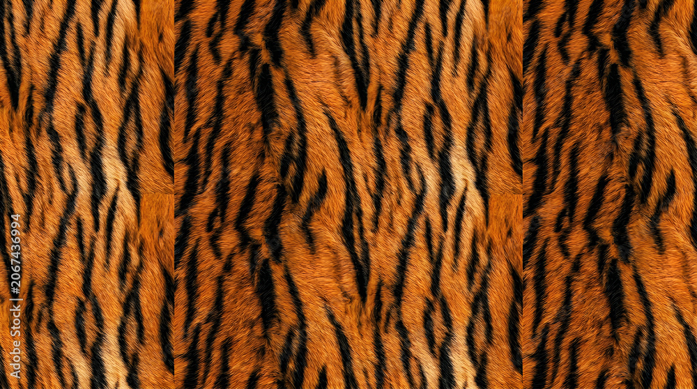 Seamless pattern featuring cool tiger fur, vivid orange and black vertical stripes, realistic feline texture, wild animal skin, smooth repeating design.