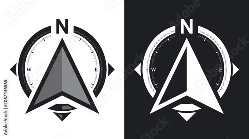Photos Navigation symbols with compass and directional indicators on white and black ba