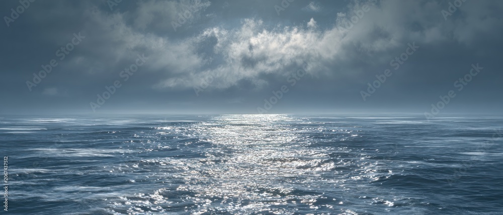 Fototapeta premium Ocean view with cloudy sky and sunlight