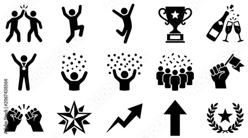 Photos People celebrating success with trophies and awards in a festive scene