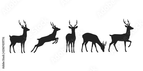 Slika na platnu A collection of deer silhouette vectors featuring deer in various poses