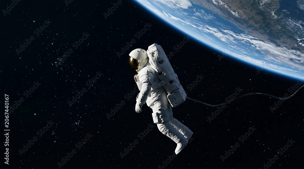 Fototapeta premium Astronaut floating in space with Earth visible in background