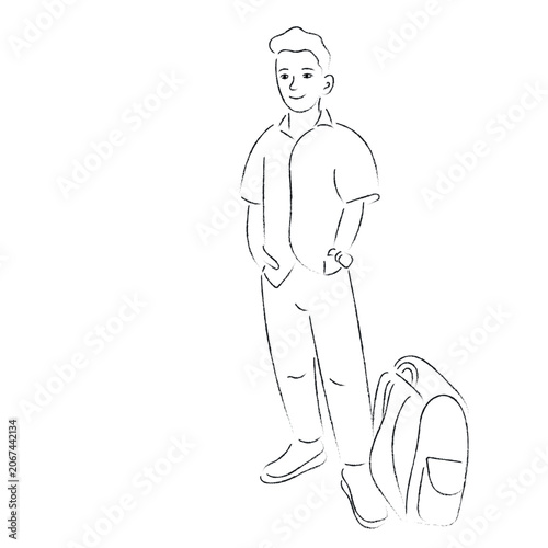 Sketch of a schoolboy with a backpack, isolate on a white background, simple illustration