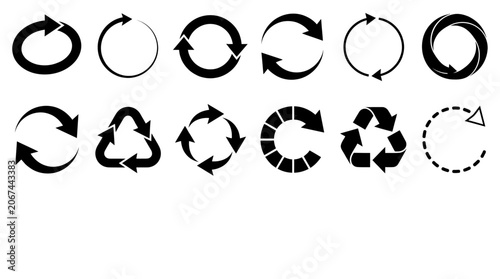 Fotografie Various recycling symbols arranged horizontally on a plain white background