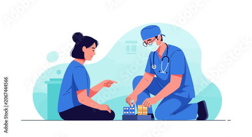 Medical Professional Building The Building in front of Patient, Doctor with mask is playing