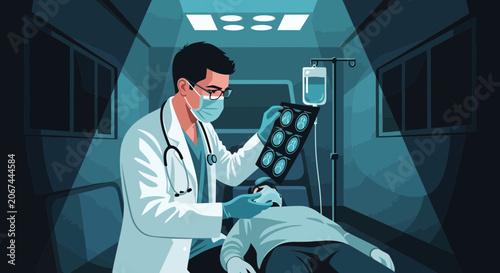 Medical Professional Carefully Assesses Brain Scans in Hospital Emergency Room
