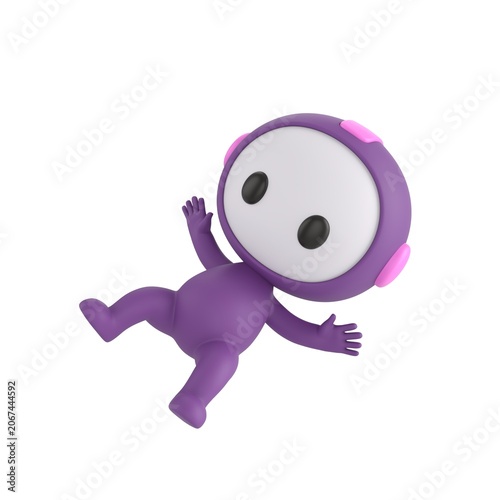 Φωτογραφία Cute 3D render Purple Bot character slipping and falling, surprised and playful expression, dynamic mascot style, isolated on white background