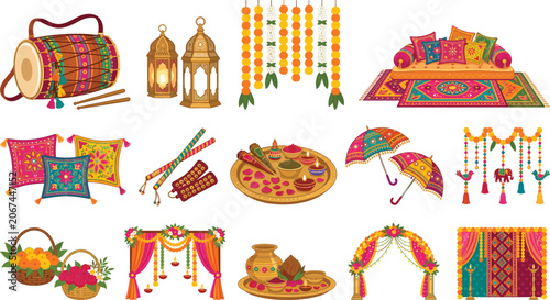 Tableau sur toile Traditional Indian wedding mehndi ceremony decoration luxury sangeet haldi funct