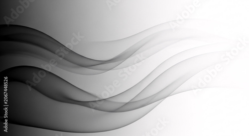 Monochromatic abstract design with smooth wavy lines transitioning from dark to light gray on a white background with a gradient effect.