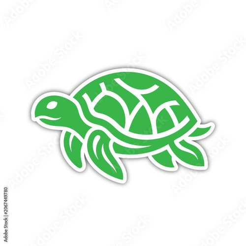 Εκτύπωση καμβά Stylized Green Turtle Vector Illustration Isolated on White Background for Logo