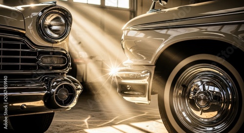Vintage Car Chrome Gleaming in Sun Rays