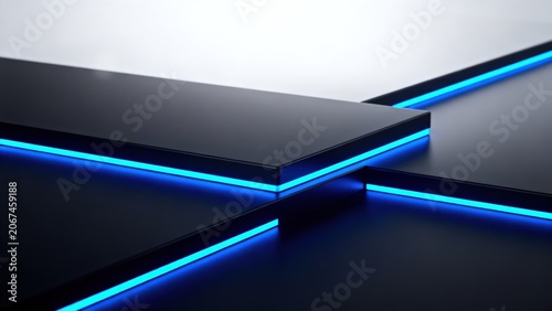 Modern geometric shapes with blue light