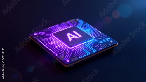 AI chip with glowing circuitry