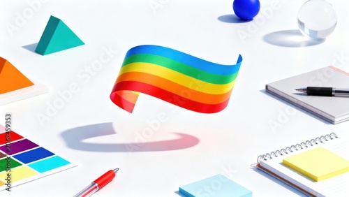 Colorful flag and stationery objects