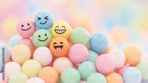 Colorful smiley face balls in a pile