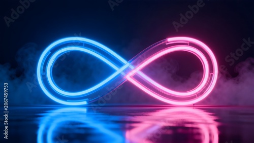 Neon infinity symbol with smoke