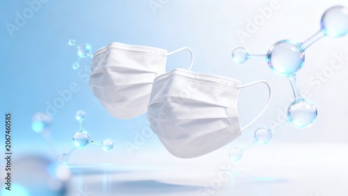 White surgical masks with floating molecules
