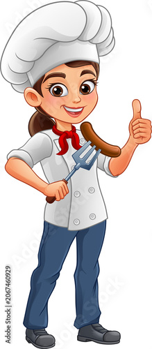 Cheerful female chef charac...