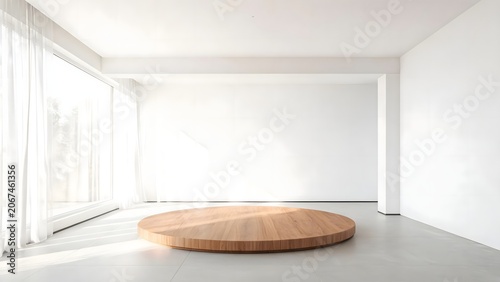 Minimalist room with wooden circle