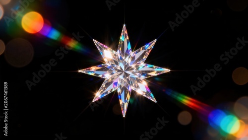 Star shaped crystal with colorful light