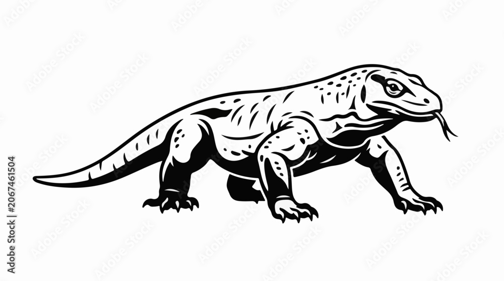 Obraz premium A black and white illustration of a lizard-like creature