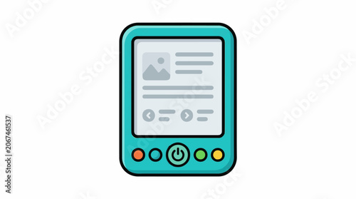 A simple graphic of a teal-colored e-reader