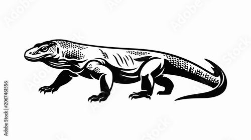 A black-and-white illustration of a lizard with detailed scales