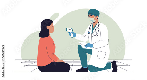 Medical Professional Checking Temperature of Patient With Infrared Thermometer For Virus Detection