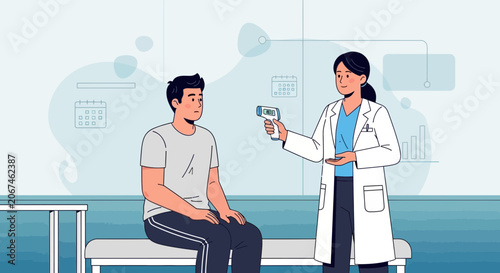 Medical Professional Checking Temperature of Patient Using Non-Contact Thermometer