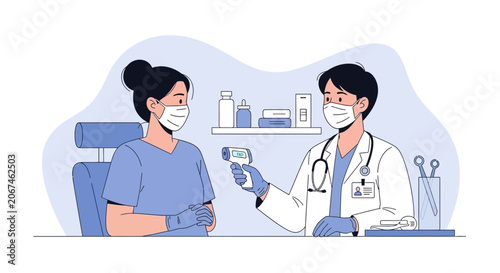 Medical Professional Checking Temperature of Patient, Healthcare Worker During Examination