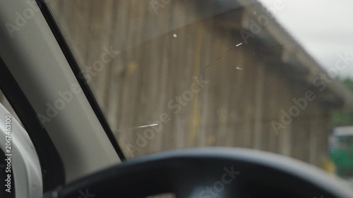 Fractured car windscreen from the edge from drivers view 4K